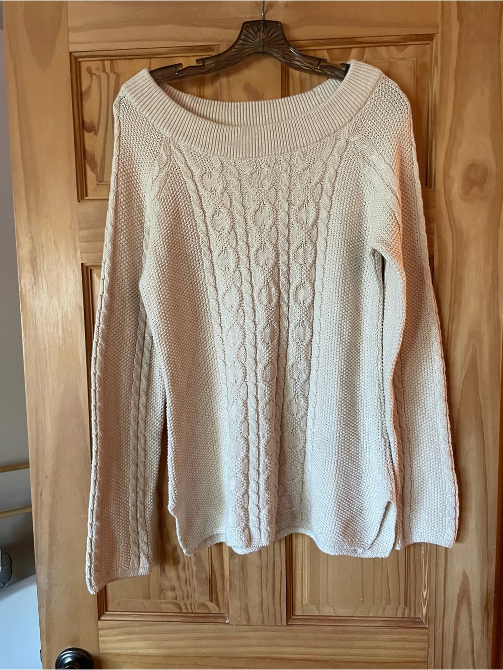 JEANNE PIERRE Cream Cable Knit Scoop-Neck Sweater